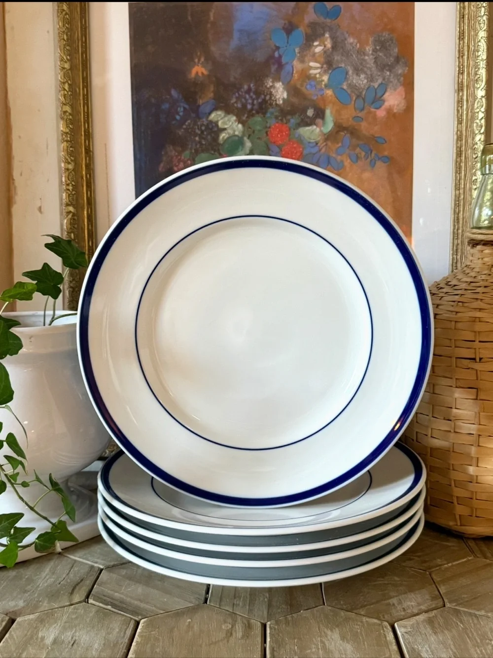 Williams Sonoma “Brasserie” Blue Stripe - Dinner Plates 11